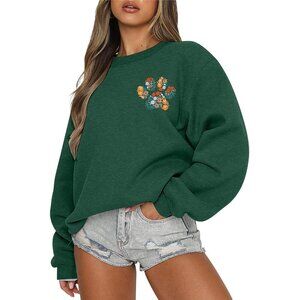 Dog Mom Sweatshirt Floral Embroidered Paw Oversized Pullover for Women
